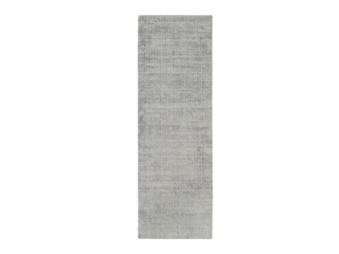 2'6" x 8'0" New Hand Loomed Grey Wool & Silk Runner Oriental Rug - MOA10262860