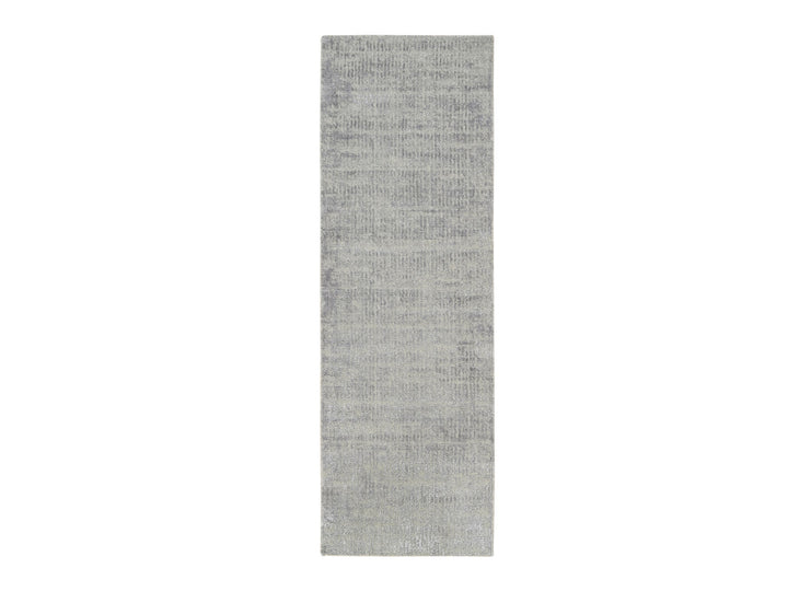 2'6" x 8'0" New Hand Loomed Grey Wool & Silk Runner Oriental Rug - MOA10262860