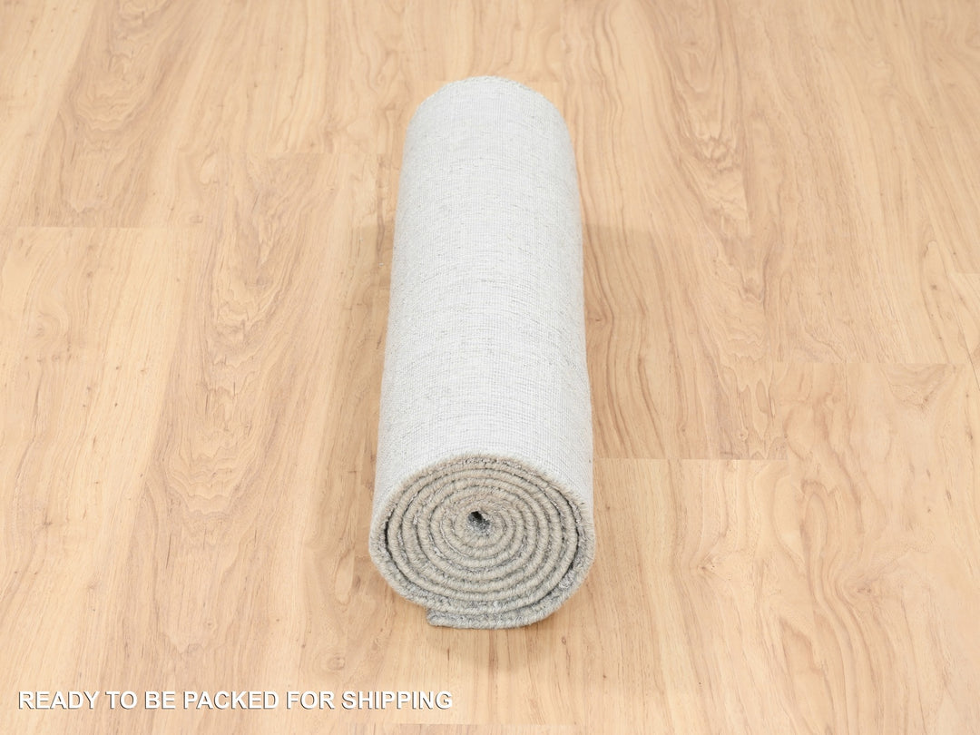 2'6" x 8'0" New Hand Loomed Grey Wool & Silk Runner Oriental Rug - MOA10262860