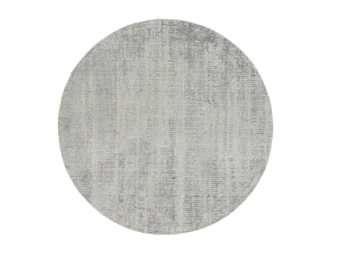6'0" x 6'0" New Hand Loomed Grey Wool & Silk Round Oriental Rug - MOA10262861