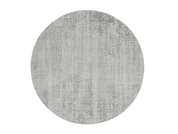 6'0" x 6'0" New Hand Loomed Grey Wool & Silk Round Oriental Rug - MOA10262861