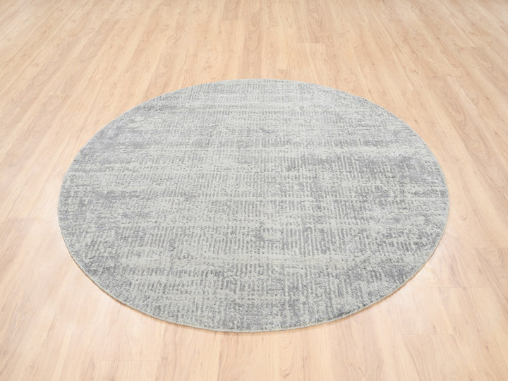 6'0" x 6'0" New Hand Loomed Grey Wool & Silk Round Oriental Rug - MOA10262861