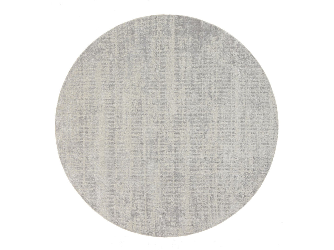 8'10" x 8'10" New Hand Loomed Grey Wool & Silk Round Oriental Rug - MOA10262864