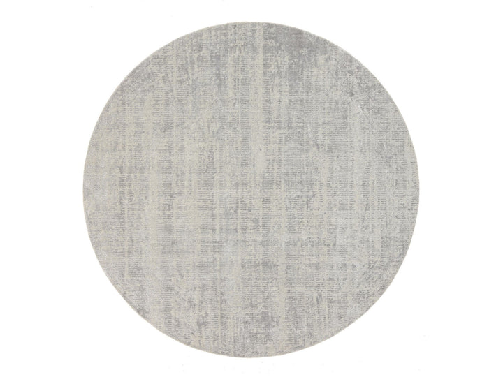8'10" x 8'10" New Hand Loomed Grey Wool & Silk Round Oriental Rug - MOA10262864