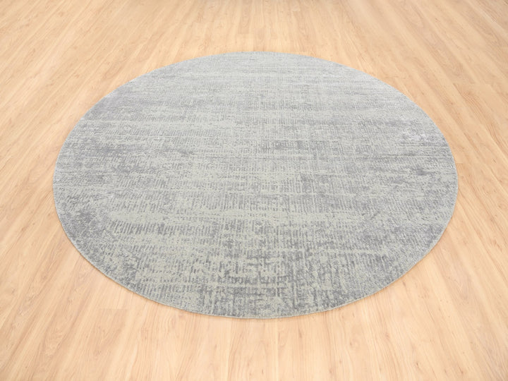 8'10" x 8'10" New Hand Loomed Grey Wool & Silk Round Oriental Rug - MOA10262864