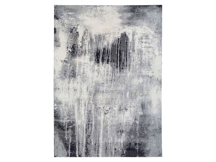 12'0" x 18'1" New Hand Knotted Grey Wool & Silk Rectangle Oriental Rug - MOA10262870