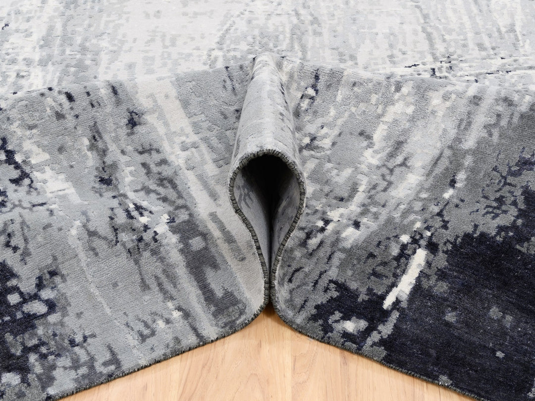 12'0" x 18'1" New Hand Knotted Grey Wool & Silk Rectangle Oriental Rug - MOA10262870