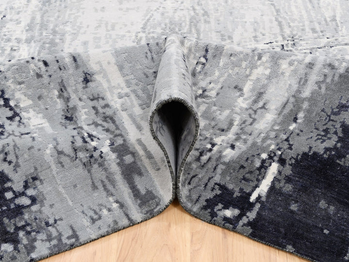 12'0" x 18'1" New Hand Knotted Grey Wool & Silk Rectangle Oriental Rug - MOA10262870