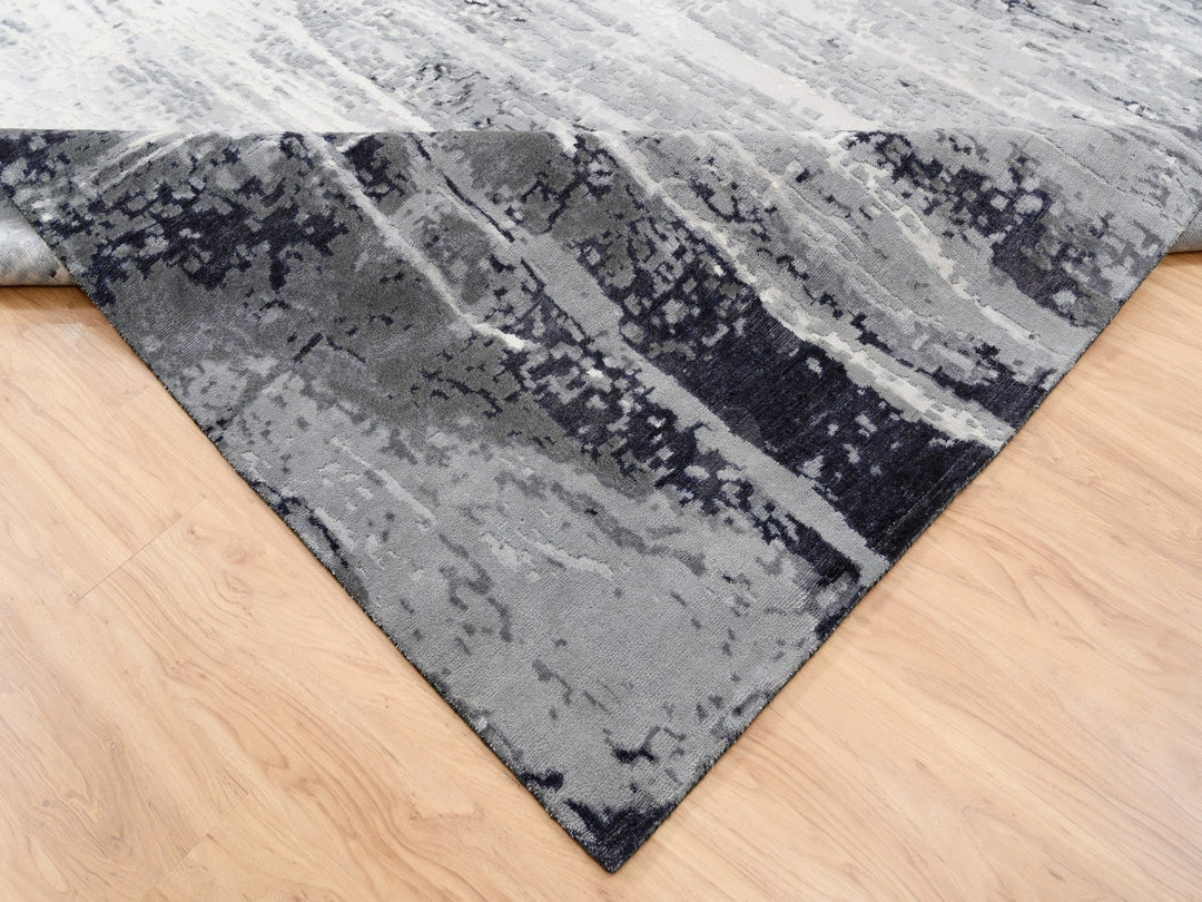 12'0" x 18'1" New Hand Knotted Grey Wool & Silk Rectangle Oriental Rug - MOA10262870