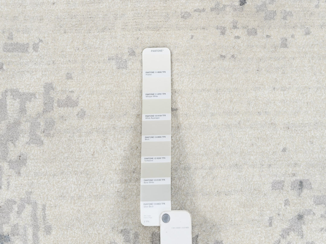 12'0" x 18'1" New Hand Knotted Grey Wool & Silk Rectangle Oriental Rug - MOA10262870