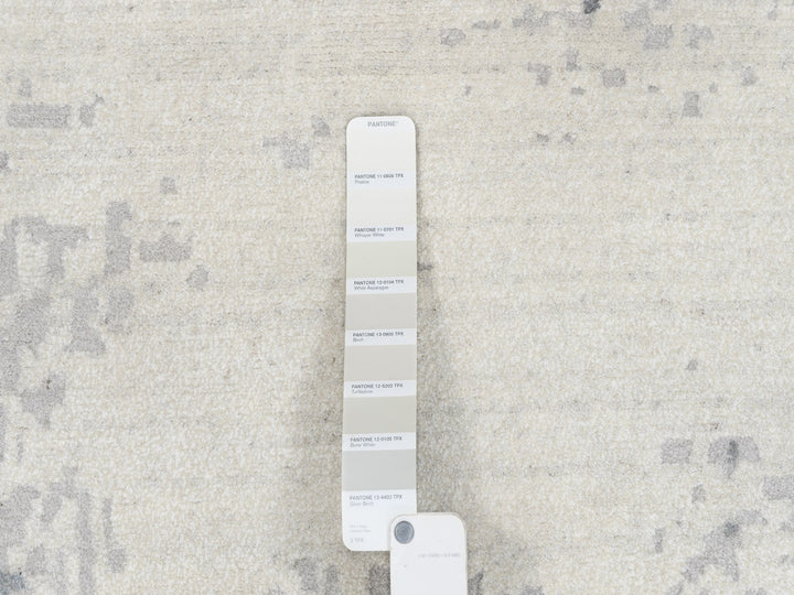 12'0" x 18'1" New Hand Knotted Grey Wool & Silk Rectangle Oriental Rug - MOA10262870