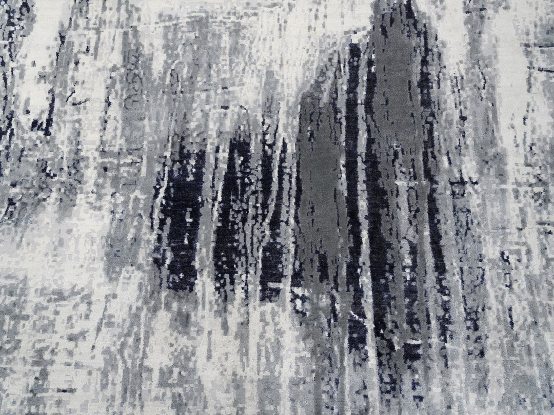 12'0" x 18'1" New Hand Knotted Grey Wool & Silk Rectangle Oriental Rug - MOA10262870