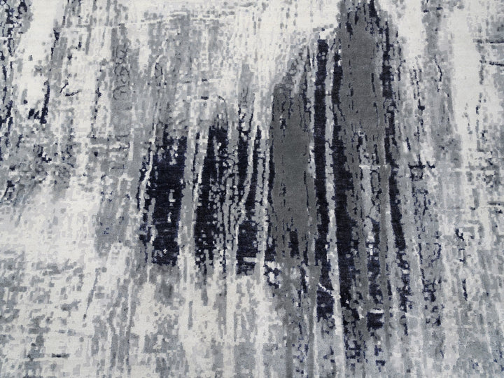 12'0" x 18'1" New Hand Knotted Grey Wool & Silk Rectangle Oriental Rug - MOA10262870