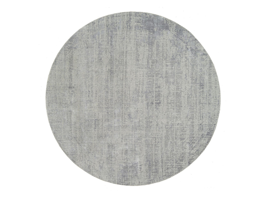10'0" x 10'0" New Hand Loomed Grey Wool & Silk Round Oriental Rug - MOA10262874