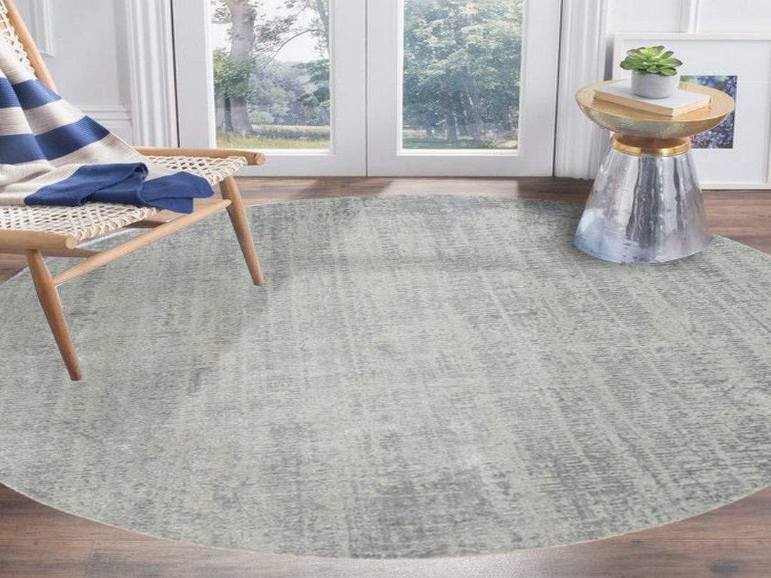 10'0" x 10'0" New Hand Loomed Grey Wool & Silk Round Oriental Rug - MOA10262874