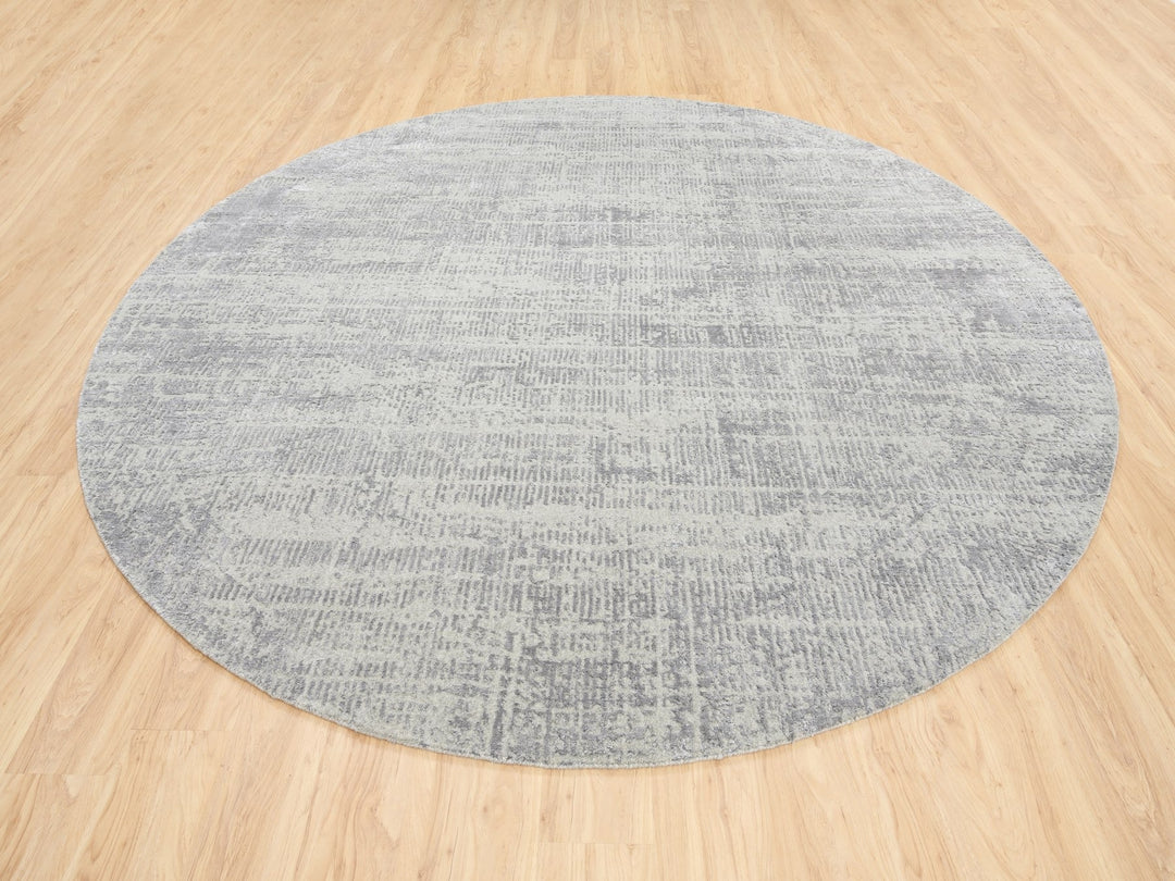 10'0" x 10'0" New Hand Loomed Grey Wool & Silk Round Oriental Rug - MOA10262874