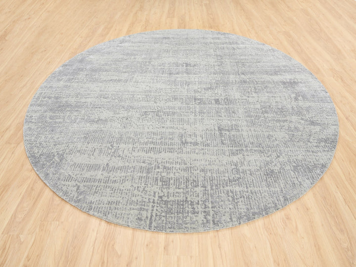 10'0" x 10'0" New Hand Loomed Grey Wool & Silk Round Oriental Rug - MOA10262874