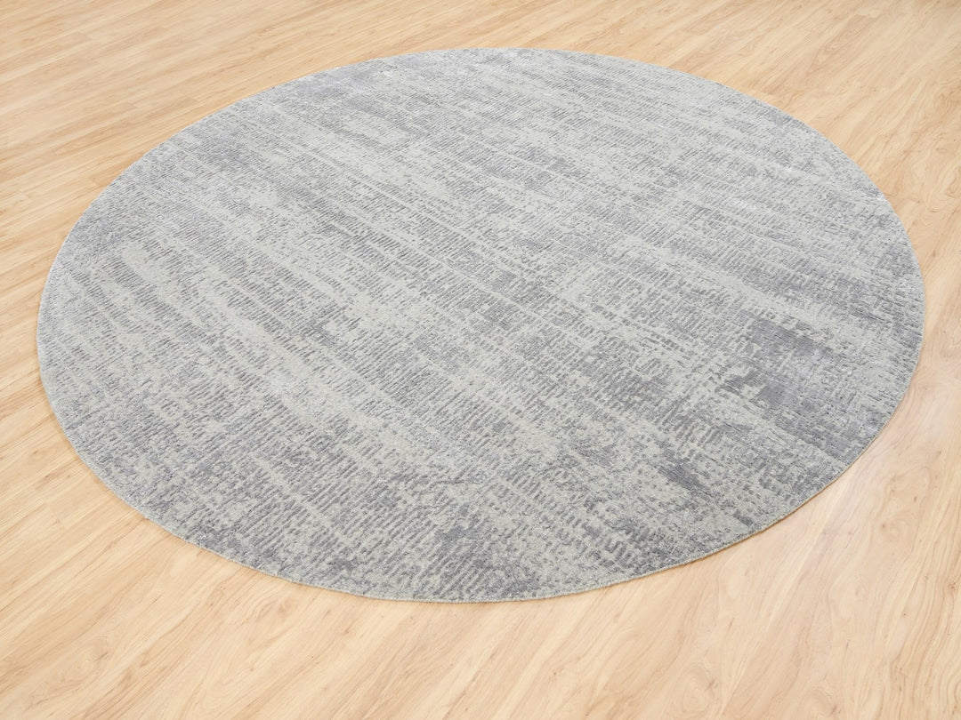 10'0" x 10'0" New Hand Loomed Grey Wool & Silk Round Oriental Rug - MOA10262874