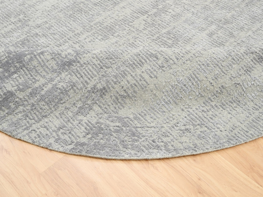 10'0" x 10'0" New Hand Loomed Grey Wool & Silk Round Oriental Rug - MOA10262874