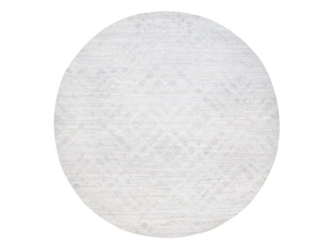 11'10" x 11'10" New Hand Knotted Ivory Wool Round Oriental Rug - MOA10262932