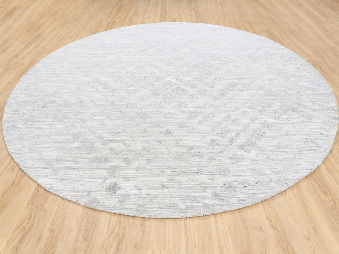 11'10" x 11'10" New Hand Knotted Ivory Wool Round Oriental Rug - MOA10262932