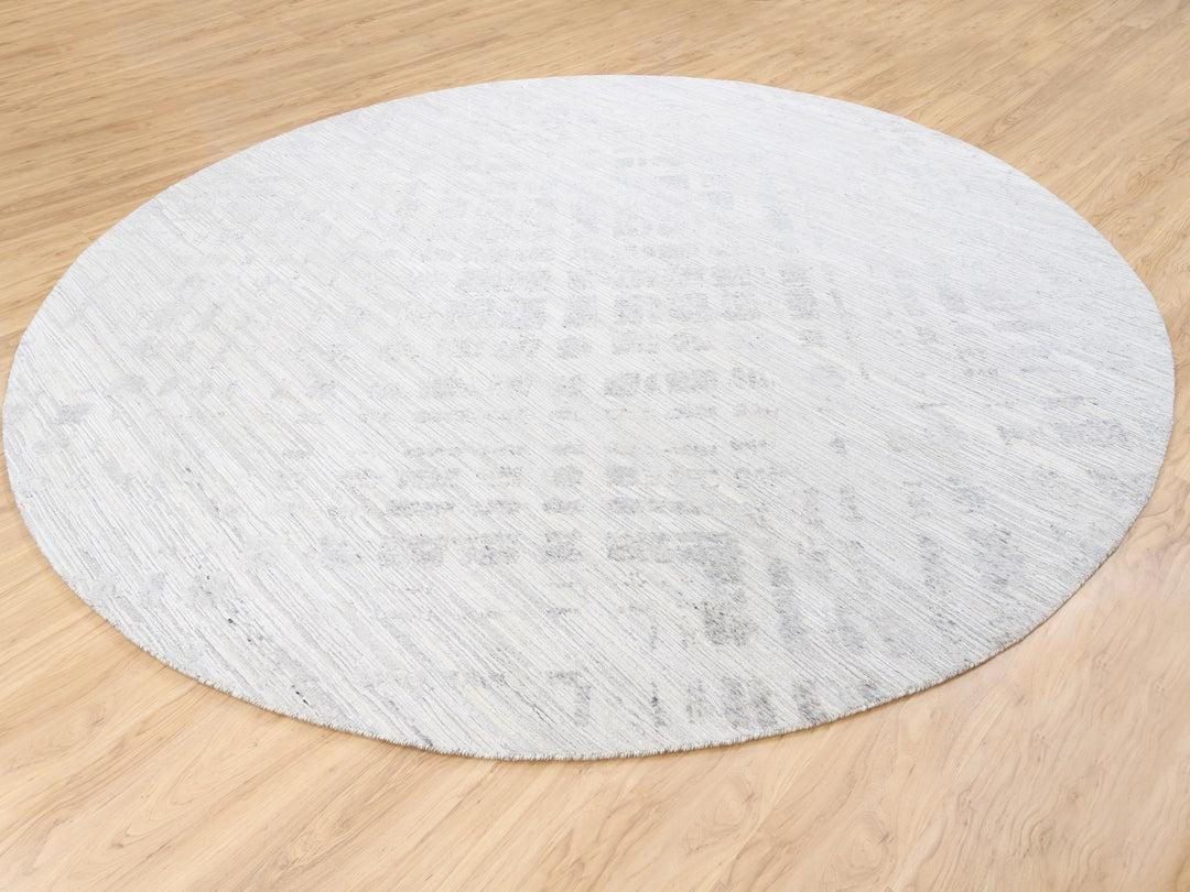 11'10" x 11'10" New Hand Knotted Ivory Wool Round Oriental Rug - MOA10262932