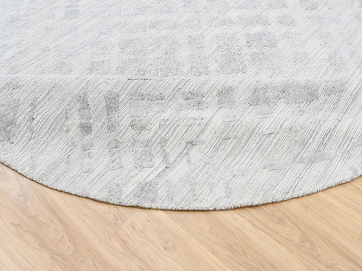 11'10" x 11'10" New Hand Knotted Ivory Wool Round Oriental Rug - MOA10262932