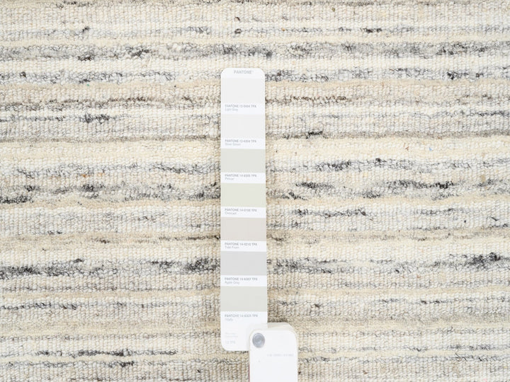 11'10" x 11'9" New Hand Loomed Grey Wool Round Oriental Rug - MOA10263041