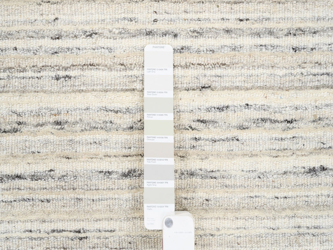 11'10" x 11'9" New Hand Loomed Grey Wool Round Oriental Rug - MOA10263041