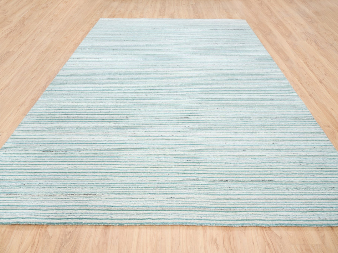 9'1" x 12'0" New Hand Loomed Green Wool Rectangle Oriental Rug - MOA10263043