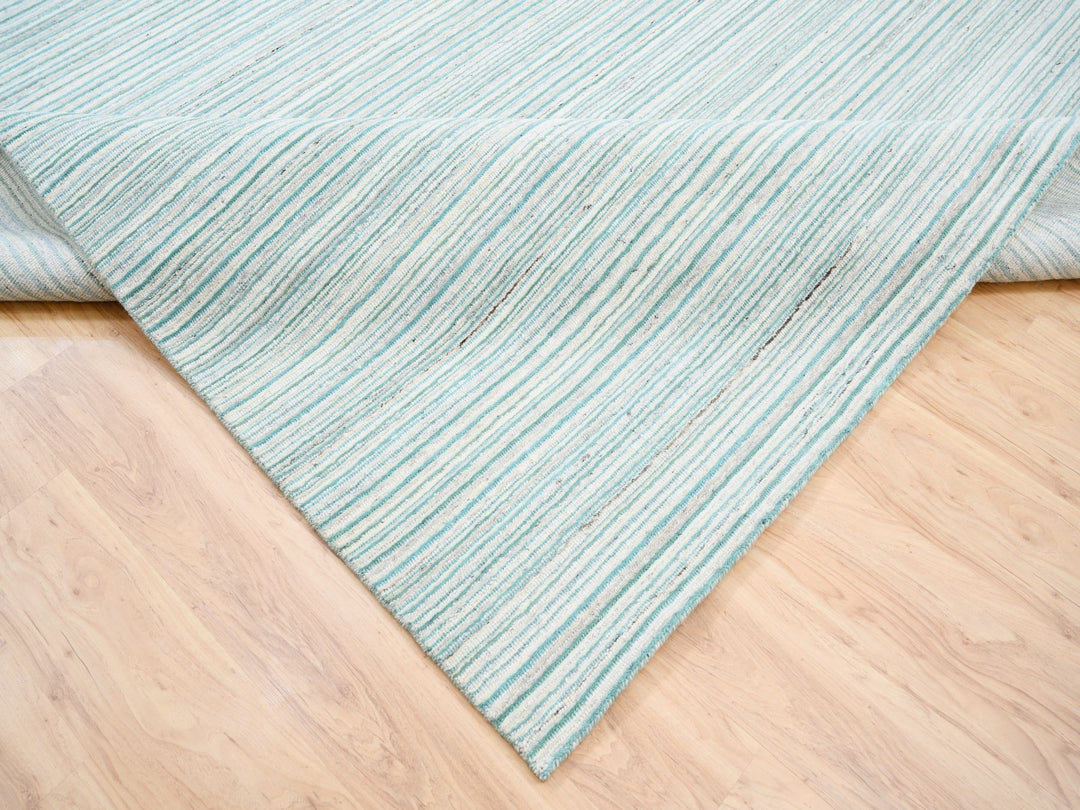 9'1" x 12'0" New Hand Loomed Green Wool Rectangle Oriental Rug - MOA10263043