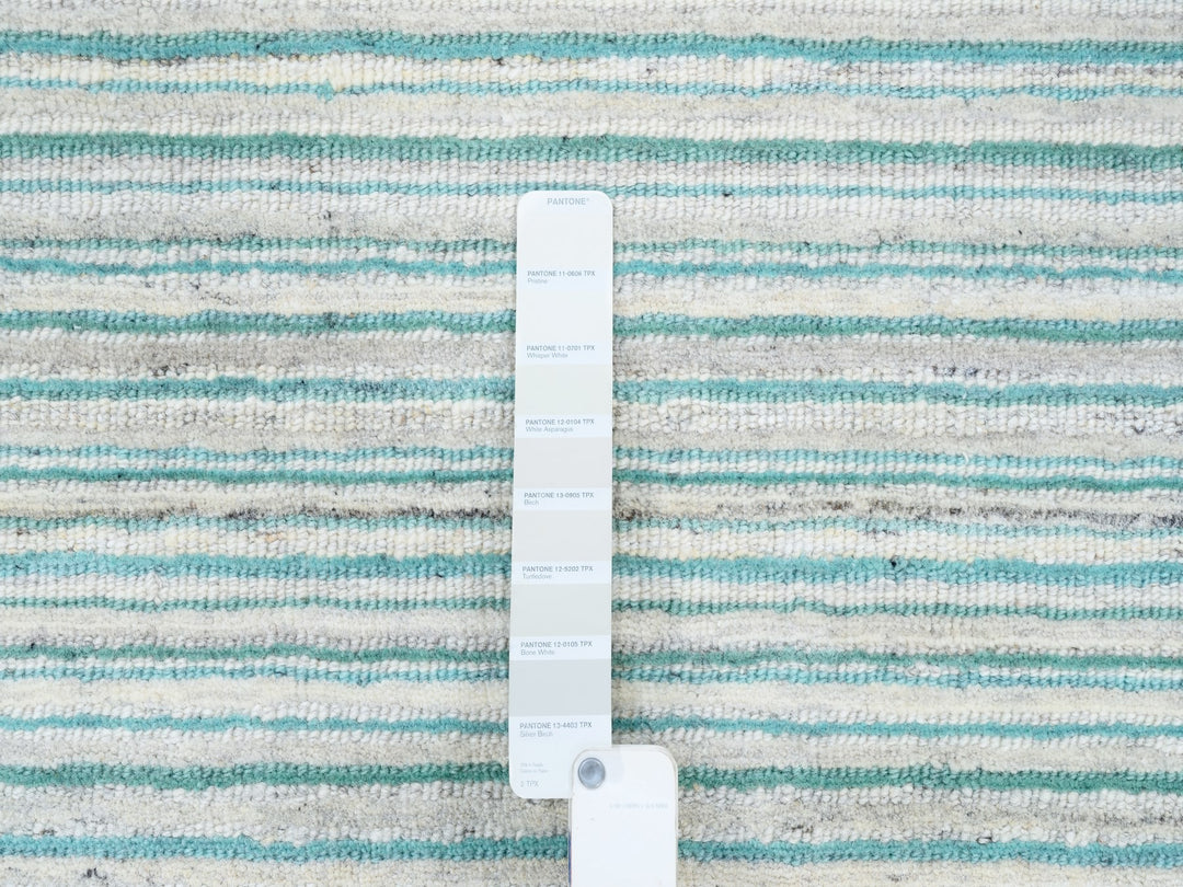 9'1" x 12'0" New Hand Loomed Green Wool Rectangle Oriental Rug - MOA10263043