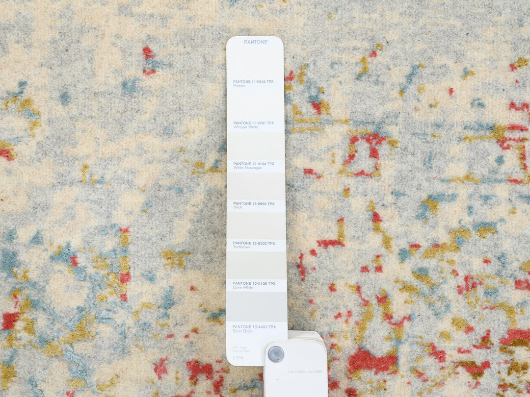 10'1" x 10'0" New Hand Knotted Ivory Wool & Silk Square Oriental Rug - MOA10263253