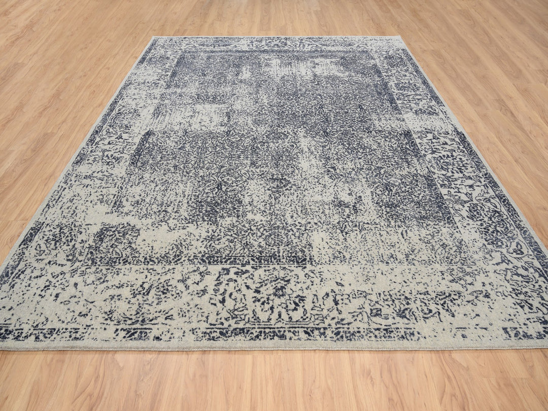 9'1" x 12'0" New Hand Loomed Grey Wool & Art Silk Rectangle Oriental Rug - MOA10263256