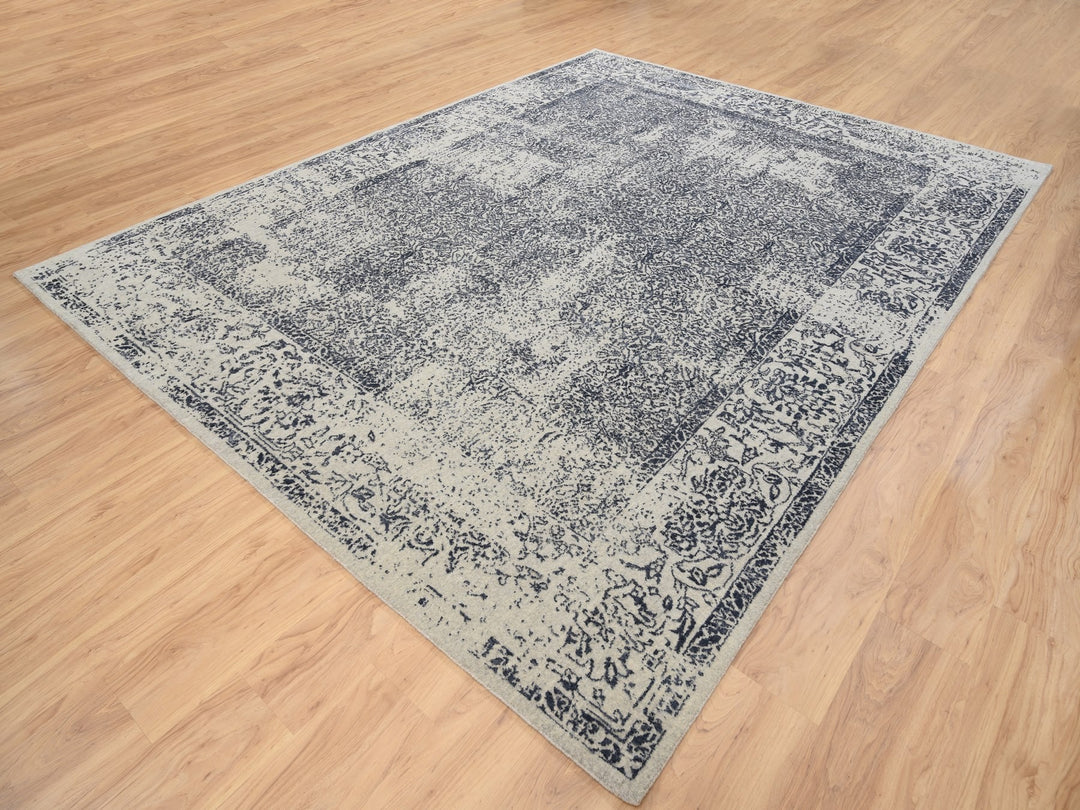 9'1" x 12'0" New Hand Loomed Grey Wool & Art Silk Rectangle Oriental Rug - MOA10263256