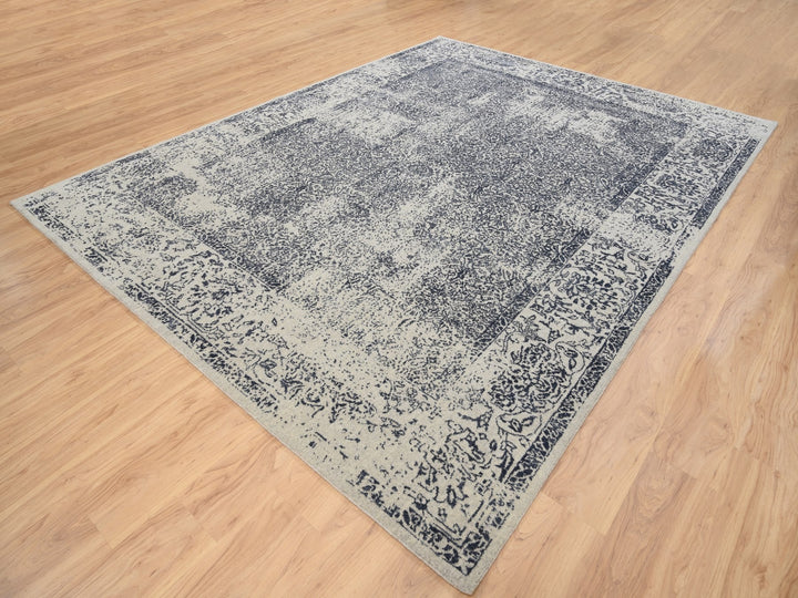 9'1" x 12'0" New Hand Loomed Grey Wool & Art Silk Rectangle Oriental Rug - MOA10263256