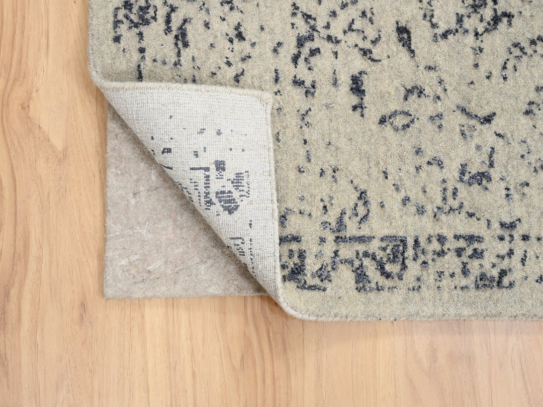 9'1" x 12'0" New Hand Loomed Grey Wool & Art Silk Rectangle Oriental Rug - MOA10263256