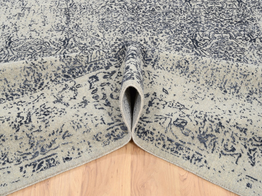 9'1" x 12'0" New Hand Loomed Grey Wool & Art Silk Rectangle Oriental Rug - MOA10263256