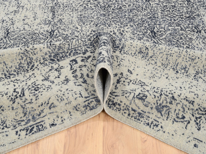 9'1" x 12'0" New Hand Loomed Grey Wool & Art Silk Rectangle Oriental Rug - MOA10263256