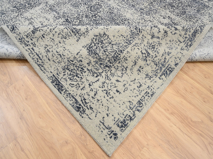 9'1" x 12'0" New Hand Loomed Grey Wool & Art Silk Rectangle Oriental Rug - MOA10263256