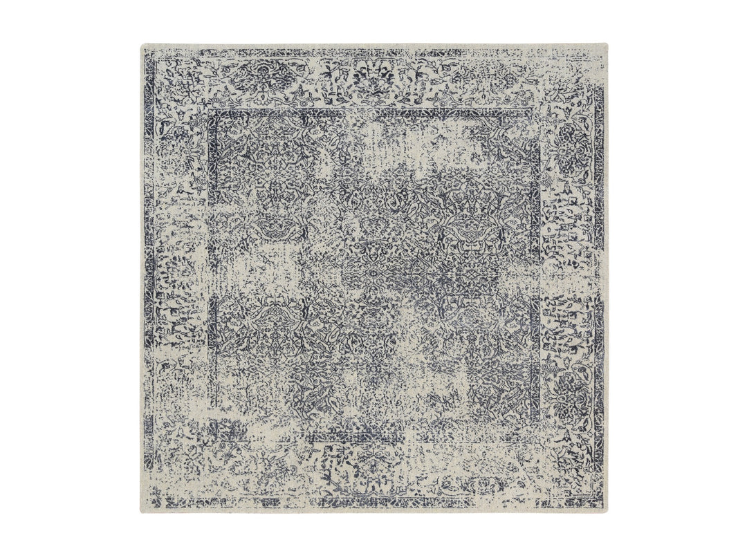 8'0" x 8'0" New Hand Loomed Grey Wool & Art Silk Square Oriental Rug - MOA10263257