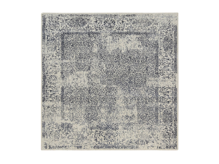 8'0" x 8'0" New Hand Loomed Grey Wool & Art Silk Square Oriental Rug - MOA10263257