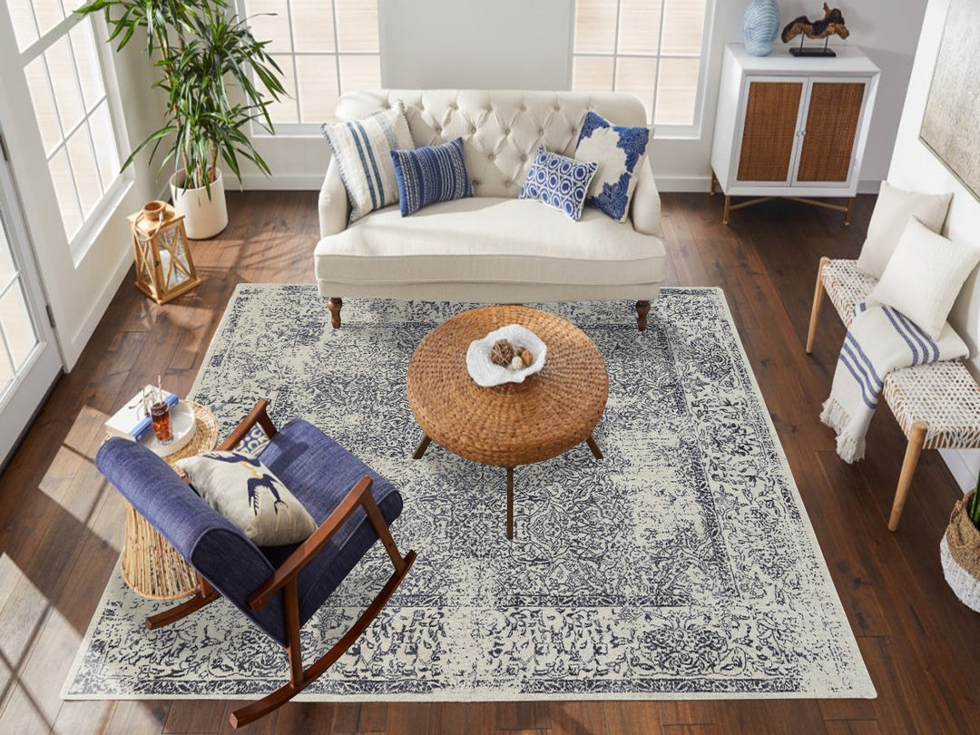 8'0" x 8'0" New Hand Loomed Grey Wool & Art Silk Square Oriental Rug - MOA10263257