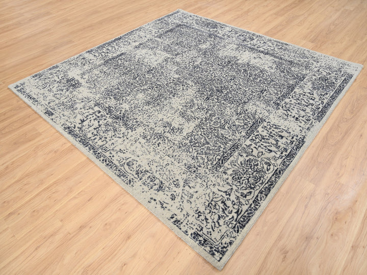 8'0" x 8'0" New Hand Loomed Grey Wool & Art Silk Square Oriental Rug - MOA10263257