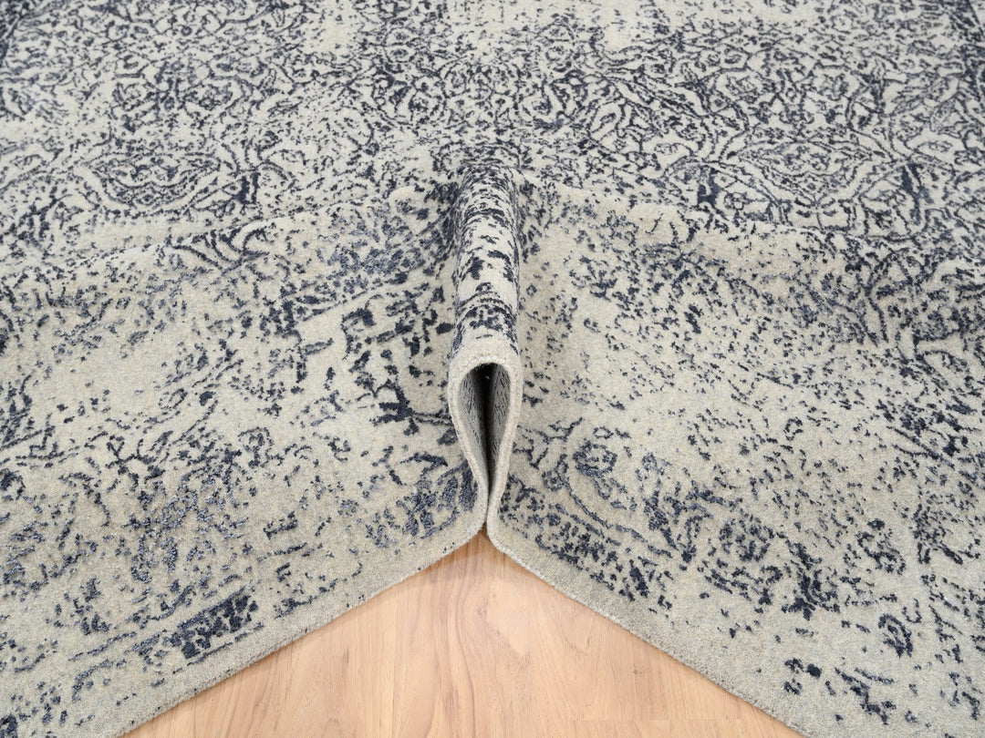 8'0" x 8'0" New Hand Loomed Grey Wool & Art Silk Square Oriental Rug - MOA10263257