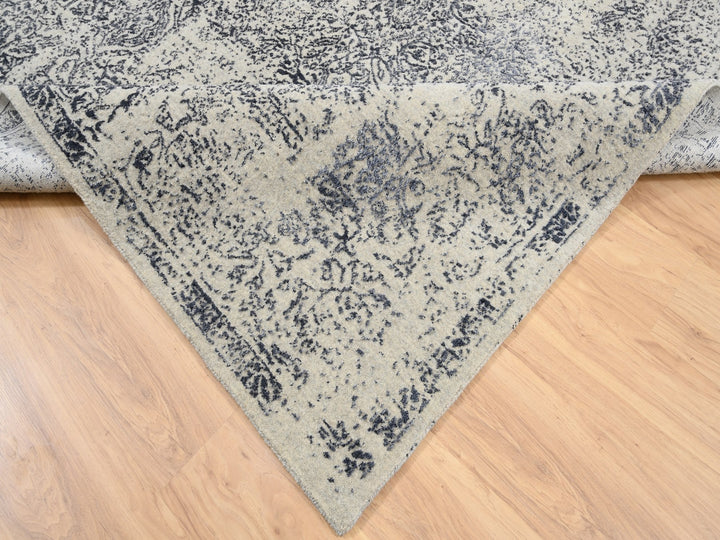 8'0" x 8'0" New Hand Loomed Grey Wool & Art Silk Square Oriental Rug - MOA10263257