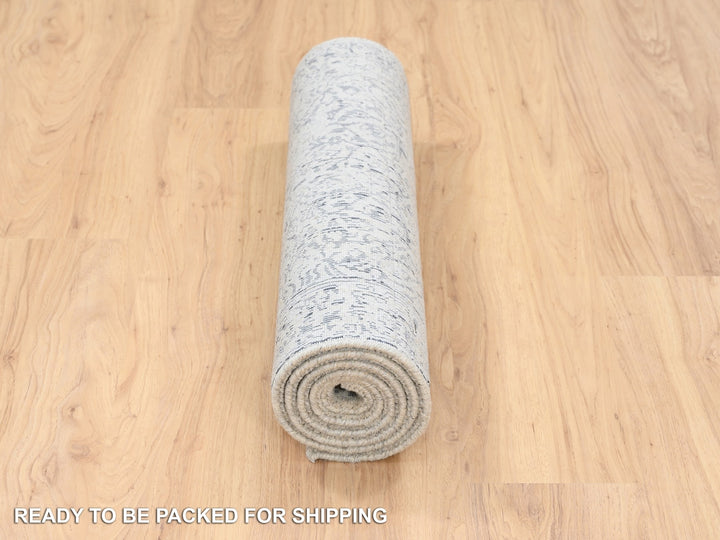 2'6" x 6'1" New Hand Loomed Grey Wool & Art Silk Runner Oriental Rug - MOA10263262