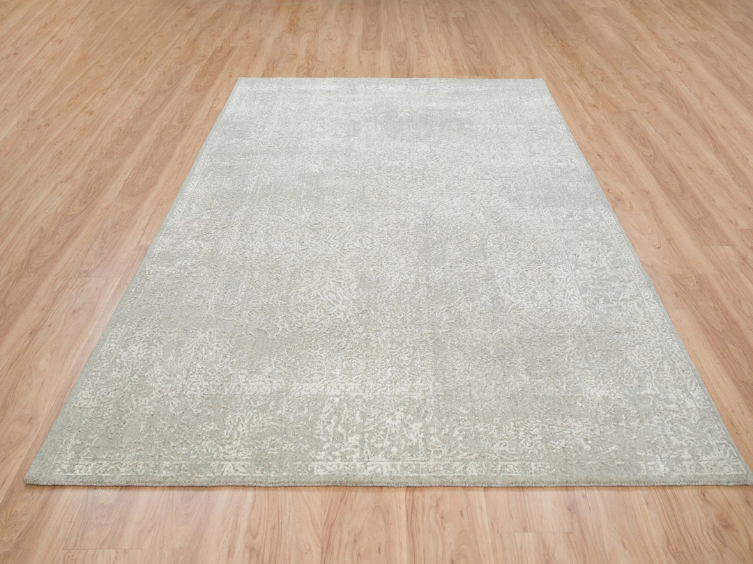 6'0" x 9'2" New Hand Loomed Beige Wool & Art Silk Rectangle Oriental Rug - MOA10263264