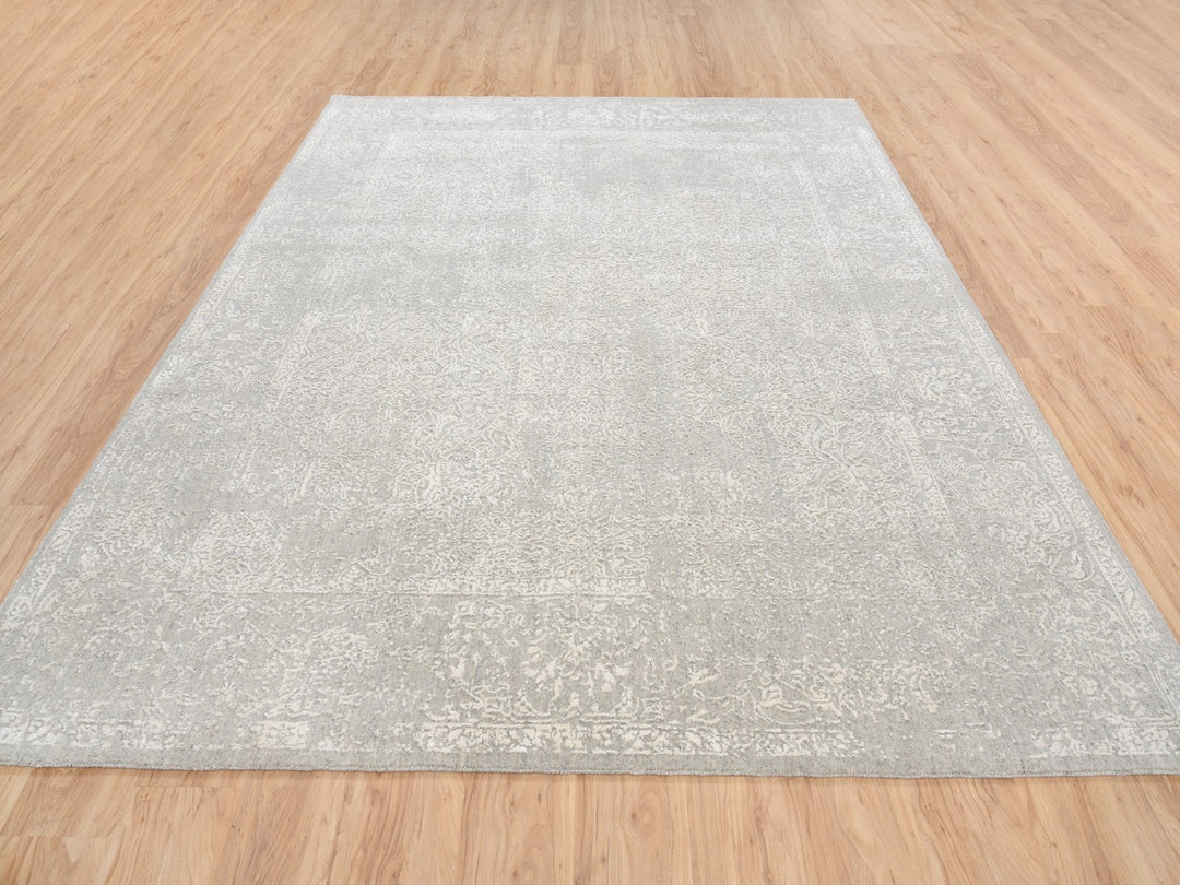 8'0" x 10'0" New Hand Loomed Beige Wool & Art Silk Rectangle Oriental Rug - MOA10263267