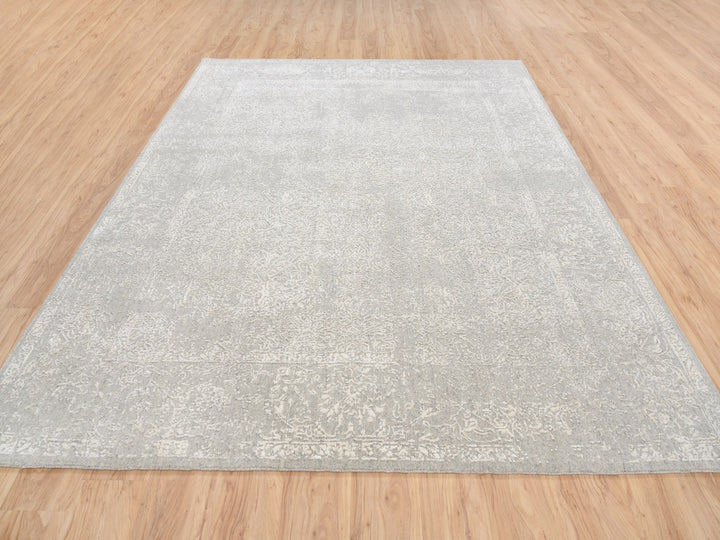 8'0" x 10'0" New Hand Loomed Beige Wool & Art Silk Rectangle Oriental Rug - MOA10263267